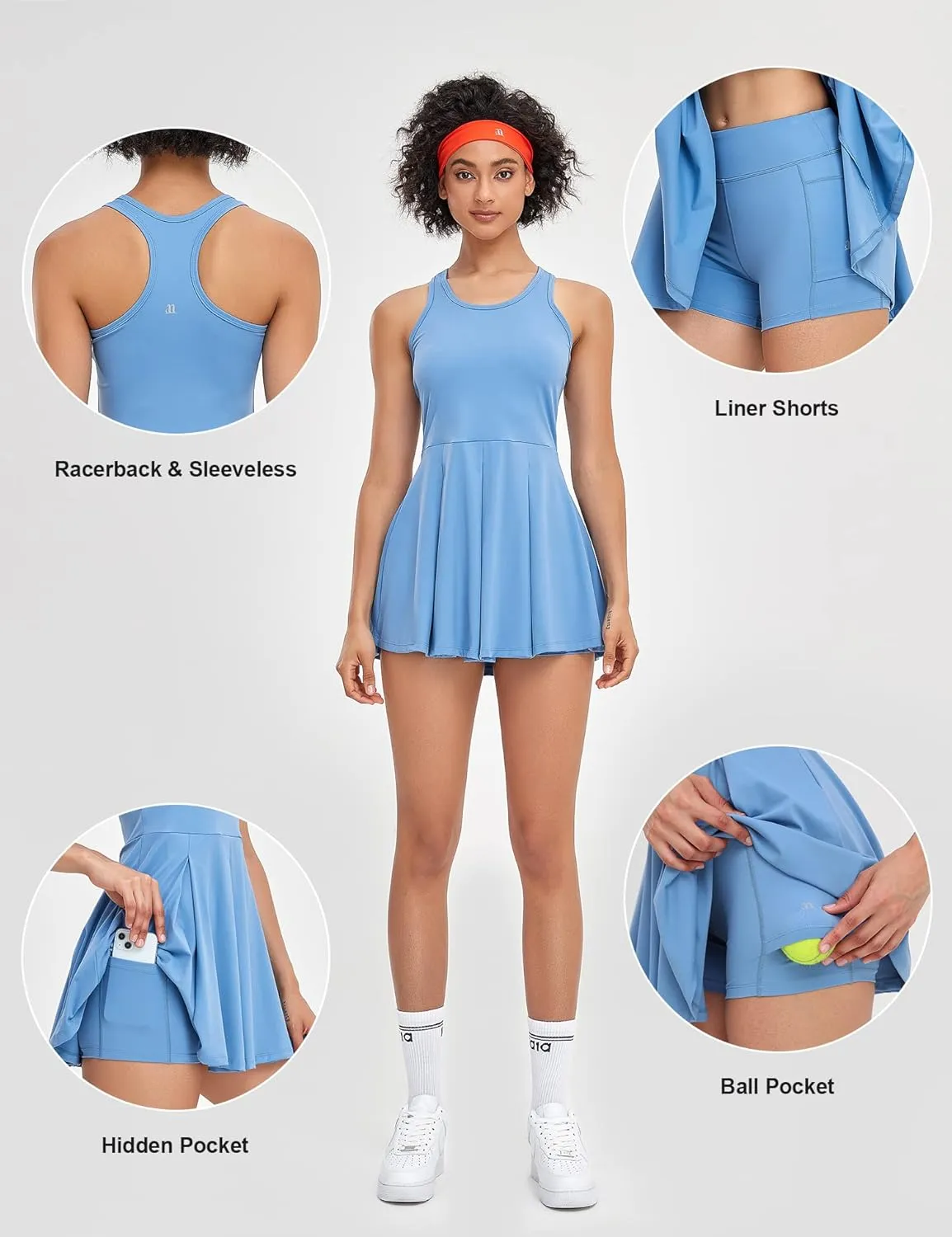 1a1a Womens Tennis Golf Dress with Shorts Pockets Sleeveless Workout Sports Athletic Dresses