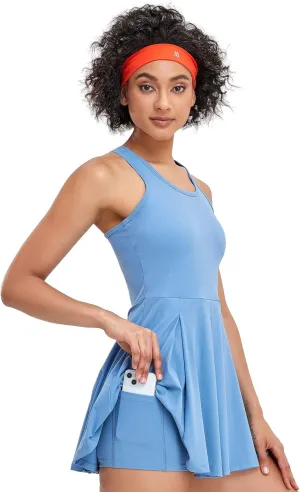 1a1a Womens Tennis Golf Dress with Shorts Pockets Sleeveless Workout Sports Athletic Dresses
