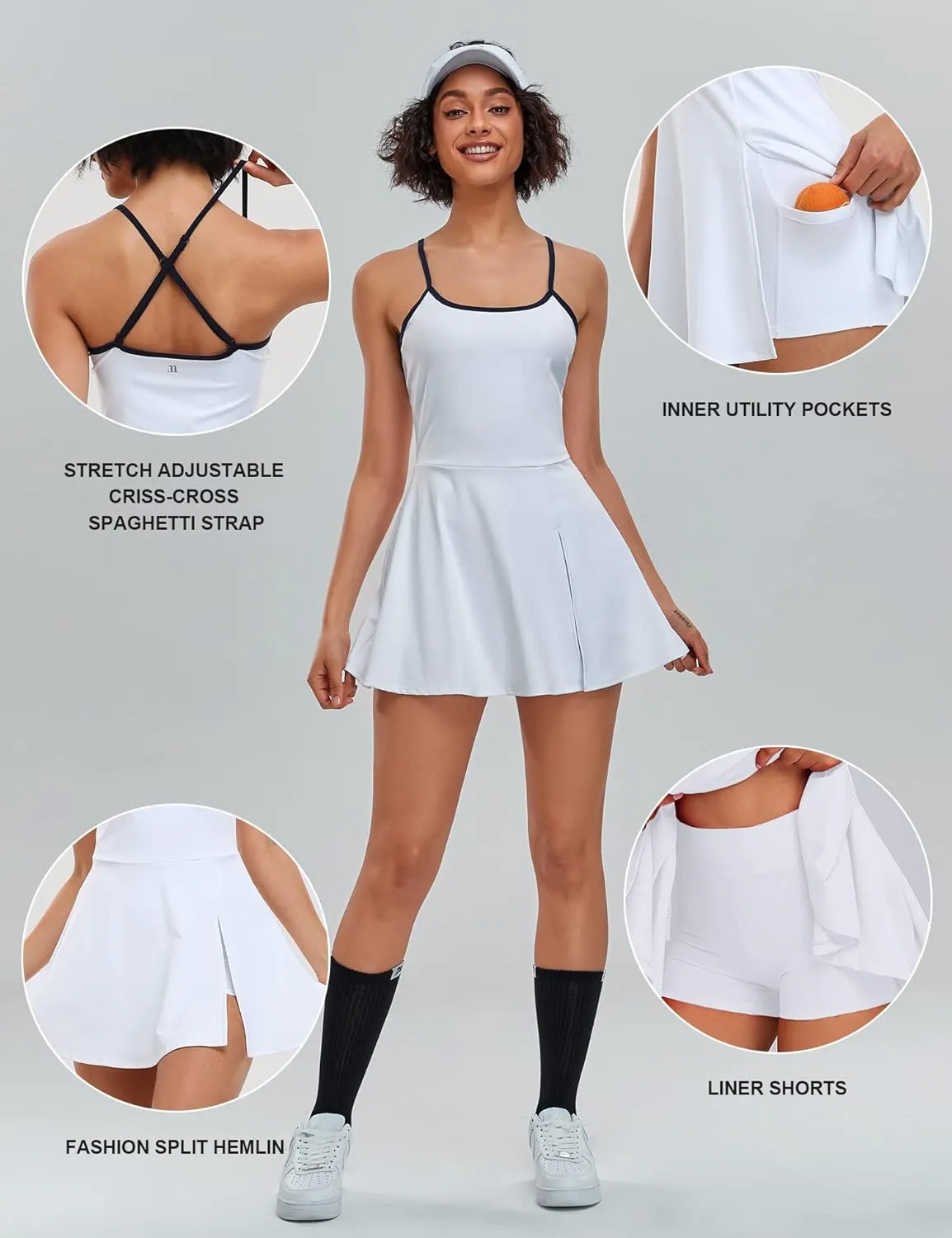 1a1a Womens Tennis Golf Dress with Shorts Pockets Sleeveless Workout Sports Athletic Dresses