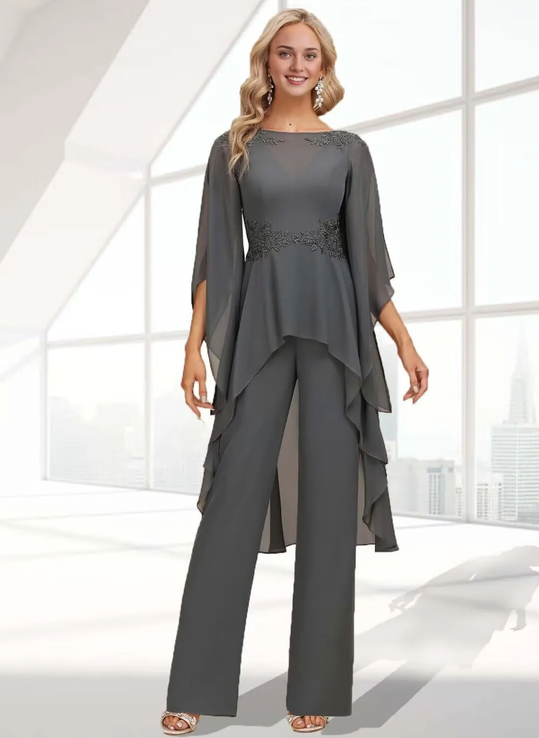 2 Pieces Pants Suits Chiffon Mother of The Bride Dress Elegant Pant Sets Wedding Formal Outfit