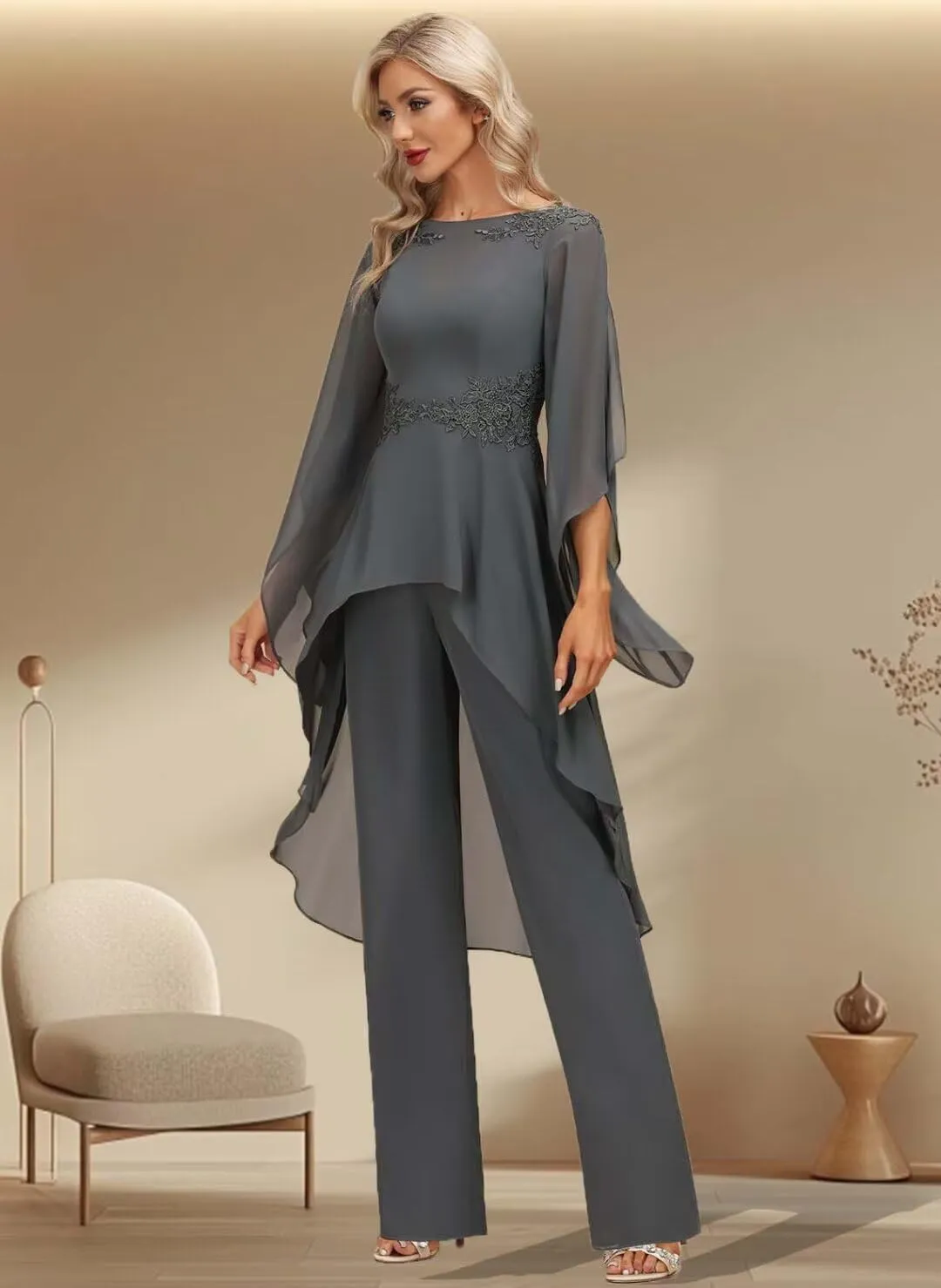 2 Pieces Pants Suits Chiffon Mother of The Bride Dress Elegant Pant Sets Wedding Formal Outfit