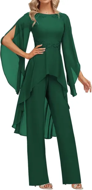 2 Pieces Pants Suits Chiffon Mother of The Bride Dress Elegant Pant Sets Wedding Formal Outfit