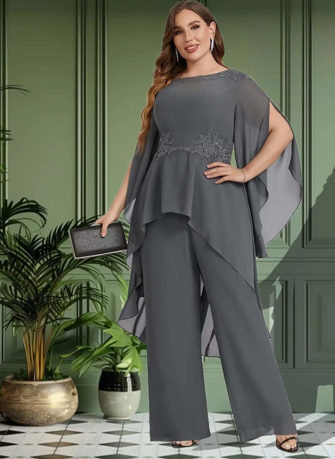 2 Pieces Pants Suits Chiffon Mother of The Bride Dress Elegant Pant Sets Wedding Formal Outfit