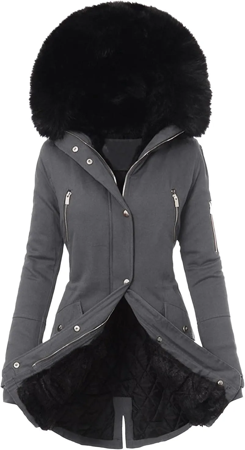 2024 Women Plus Size Winter Coat Lapel Collar Long Sleeve Jacket Vintage Thicken Coat Jacket Warm Hoodie Jackets