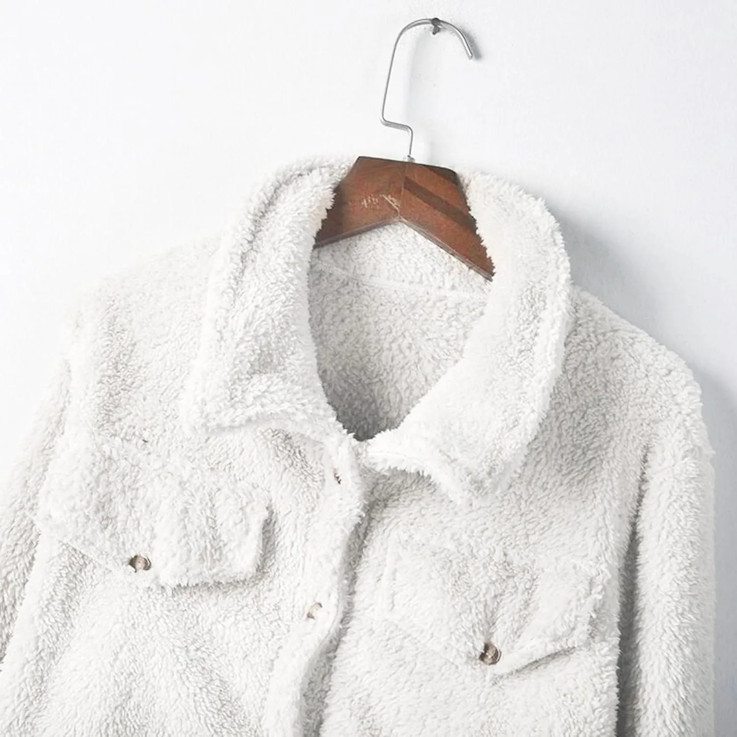 2024 Womens Sherpa Fleece Coats Winter Warm Soft Button Up Woolen Jackets Fuzzy Shacket Plus Size Short Outwear Cardigan