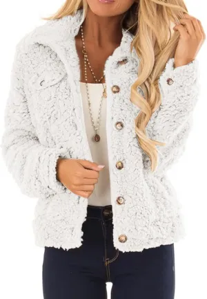2024 Womens Sherpa Fleece Coats Winter Warm Soft Button Up Woolen Jackets Fuzzy Shacket Plus Size Short Outwear Cardigan