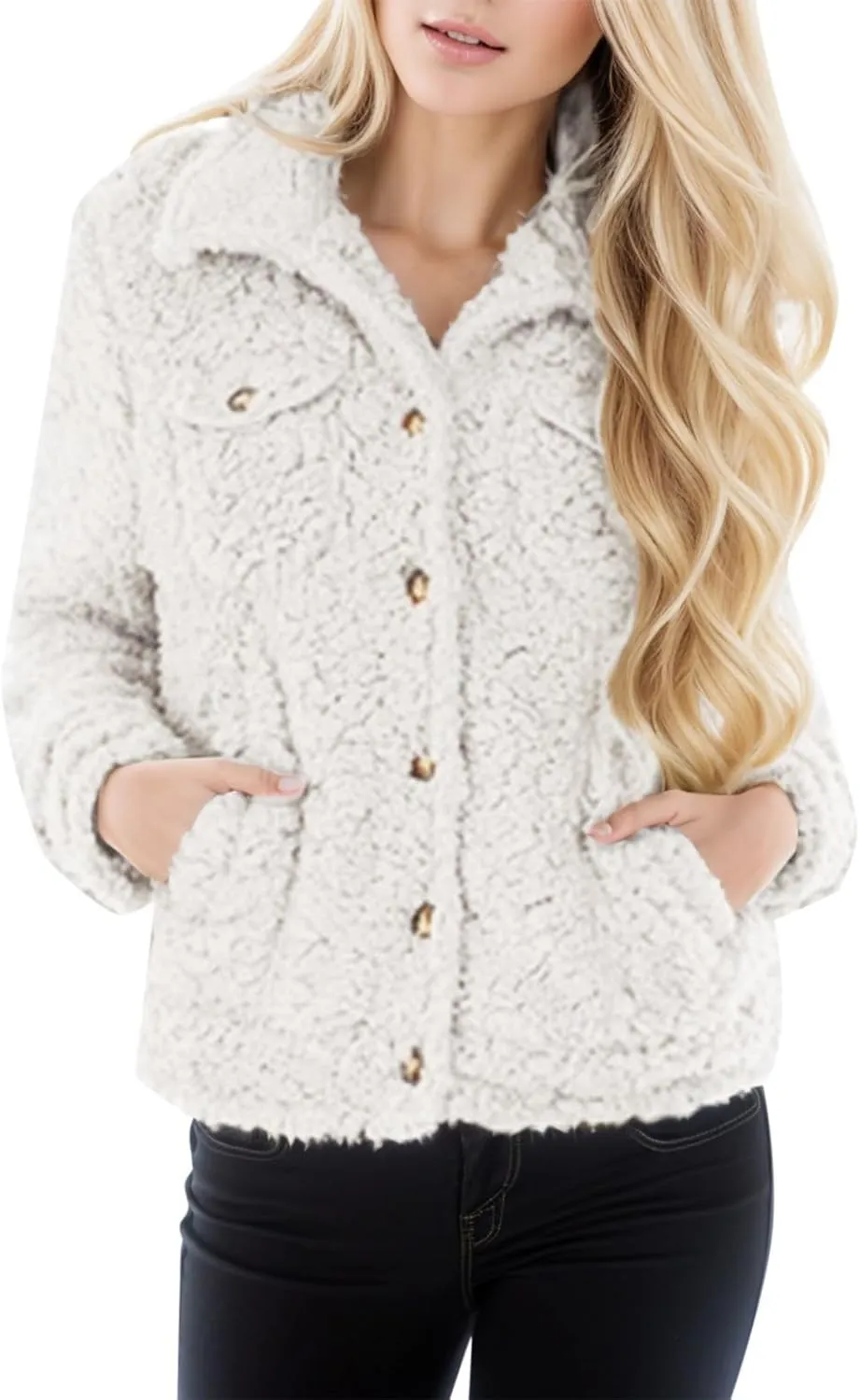 2024 Womens Sherpa Fleece Coats Winter Warm Soft Button Up Woolen Jackets Fuzzy Shacket Plus Size Short Outwear Cardigan