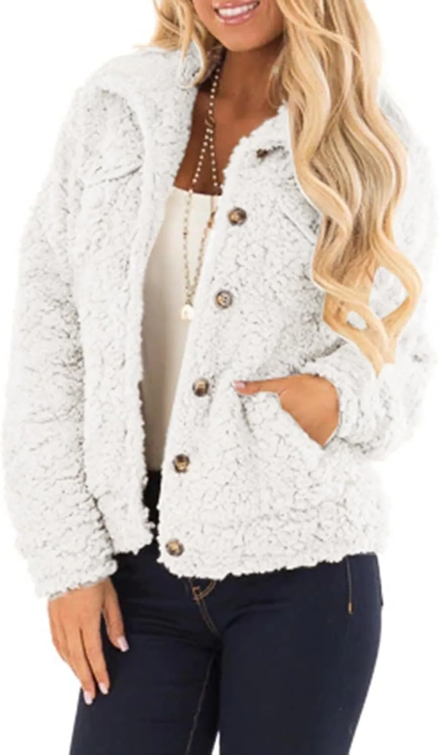 2024 Womens Sherpa Fleece Coats Winter Warm Soft Button Up Woolen Jackets Fuzzy Shacket Plus Size Short Outwear Cardigan