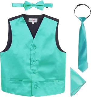 4 Piece Baby and Big Boys' Formal Suit Vest Set with Bowtie and Tie (Size 3T to 16)