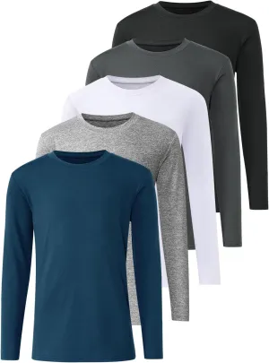 5-Pack Youth Boys Long Sleeve Shirts Dry Fit Athletic T-Shirt Moisture Wicking Performance Activewear Tops Tees