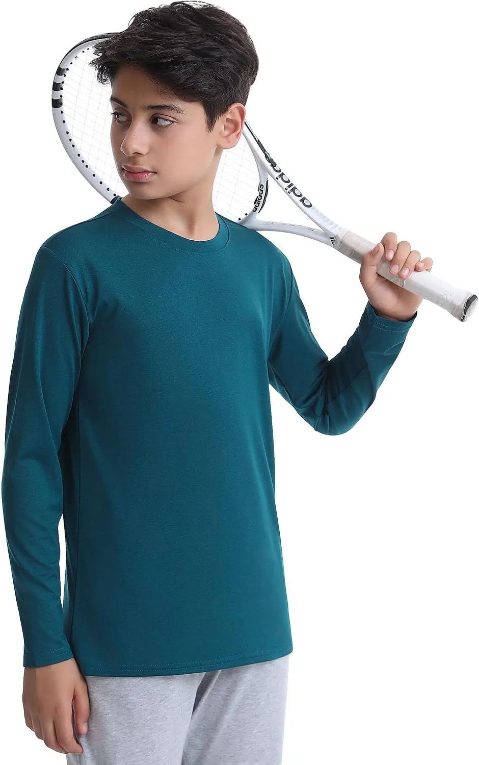 5-Pack Youth Boys Long Sleeve Shirts Dry Fit Athletic T-Shirt Moisture Wicking Performance Activewear Tops Tees