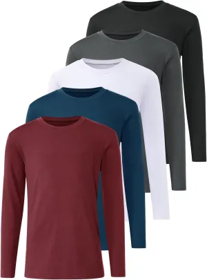 5-Pack Youth Boys Long Sleeve Shirts Dry Fit Athletic T-Shirt Moisture Wicking Performance Activewear Tops Tees