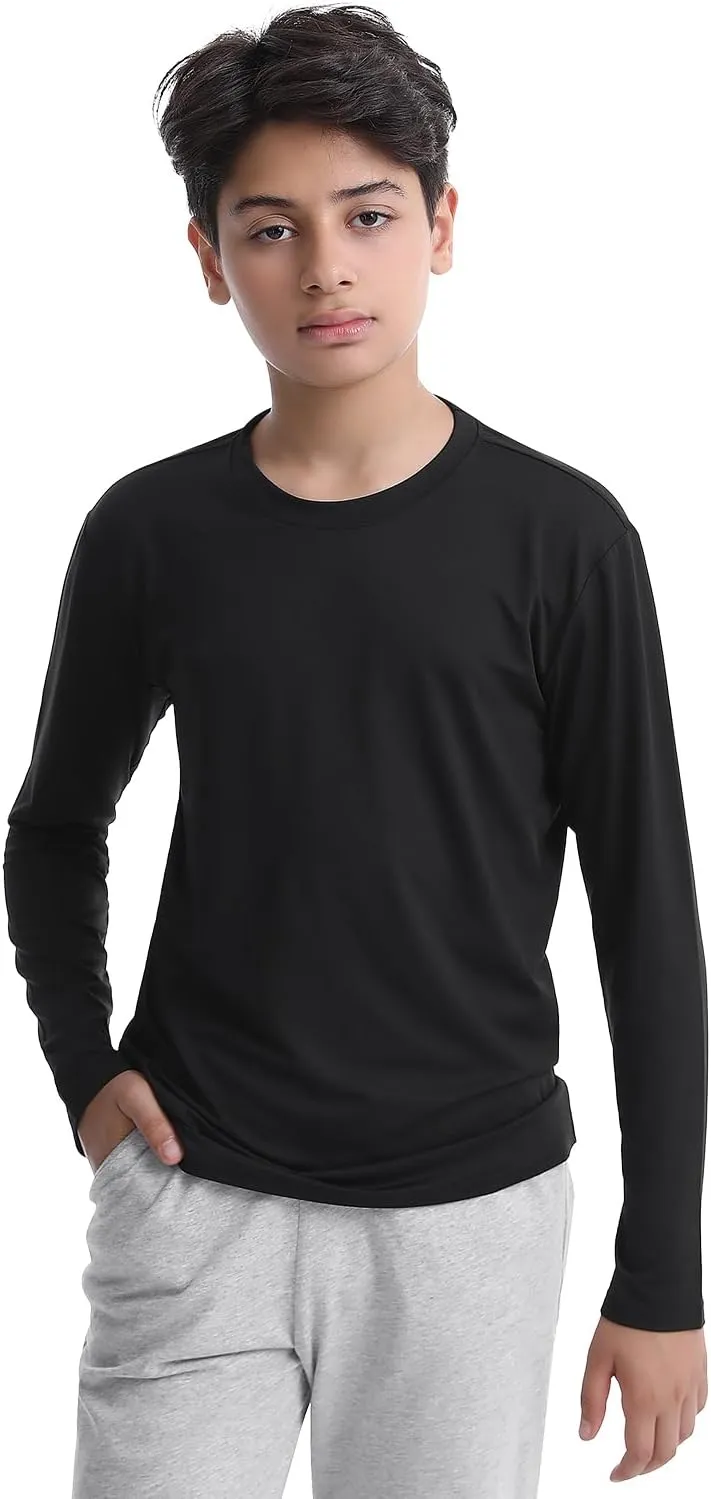 5-Pack Youth Boys Long Sleeve Shirts Dry Fit Athletic T-Shirt Moisture Wicking Performance Activewear Tops Tees
