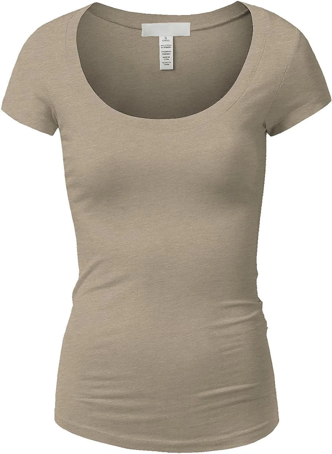 Active Basic Womens Plain Basic Deep Scoop Neck with Cap Short Sleeves