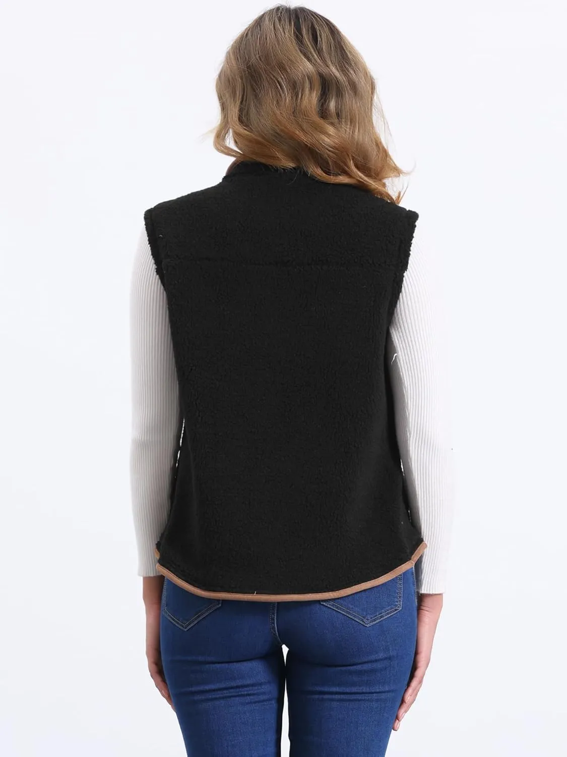 Allegra K Women's Fleece Vest Outerwear with Pockets Button Down Sleeveless Jacket Oversized 2025 Fuzzy Vest