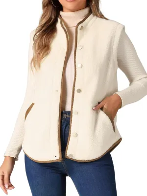 Allegra K Women's Fleece Vest Outerwear with Pockets Button Down Sleeveless Jacket Oversized 2025 Fuzzy Vest