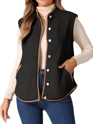 Allegra K Women's Fleece Vest Outerwear with Pockets Button Down Sleeveless Jacket Oversized 2025 Fuzzy Vest