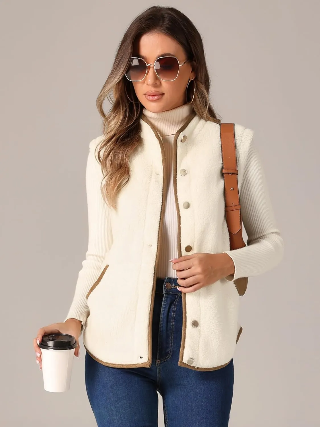 Allegra K Women's Fleece Vest Outerwear with Pockets Button Down Sleeveless Jacket Oversized 2025 Fuzzy Vest