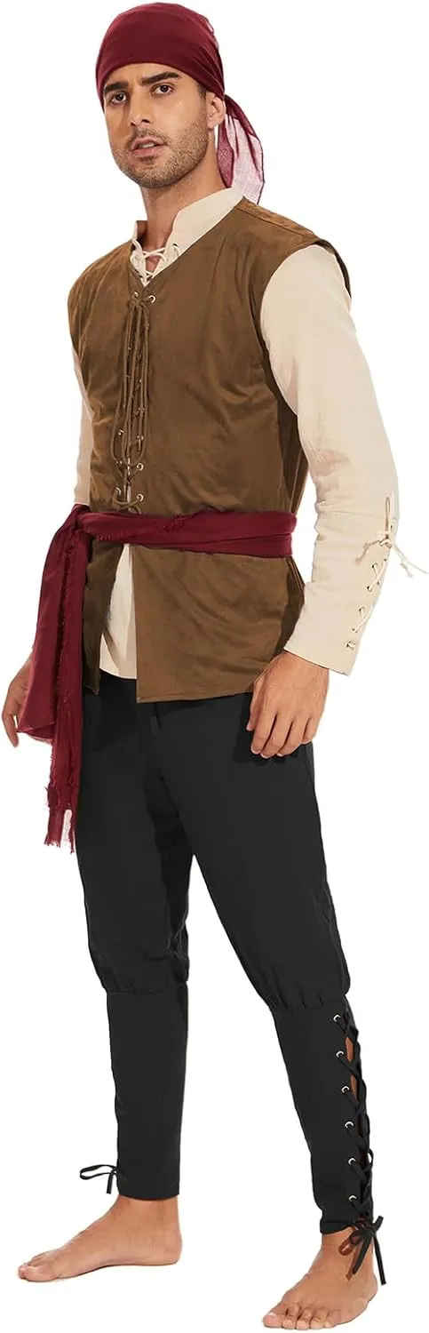 American Trends Renaissance Costume Men Pirate Vest Renaissance Viking Steampunk Halloween Medieval Costume Men