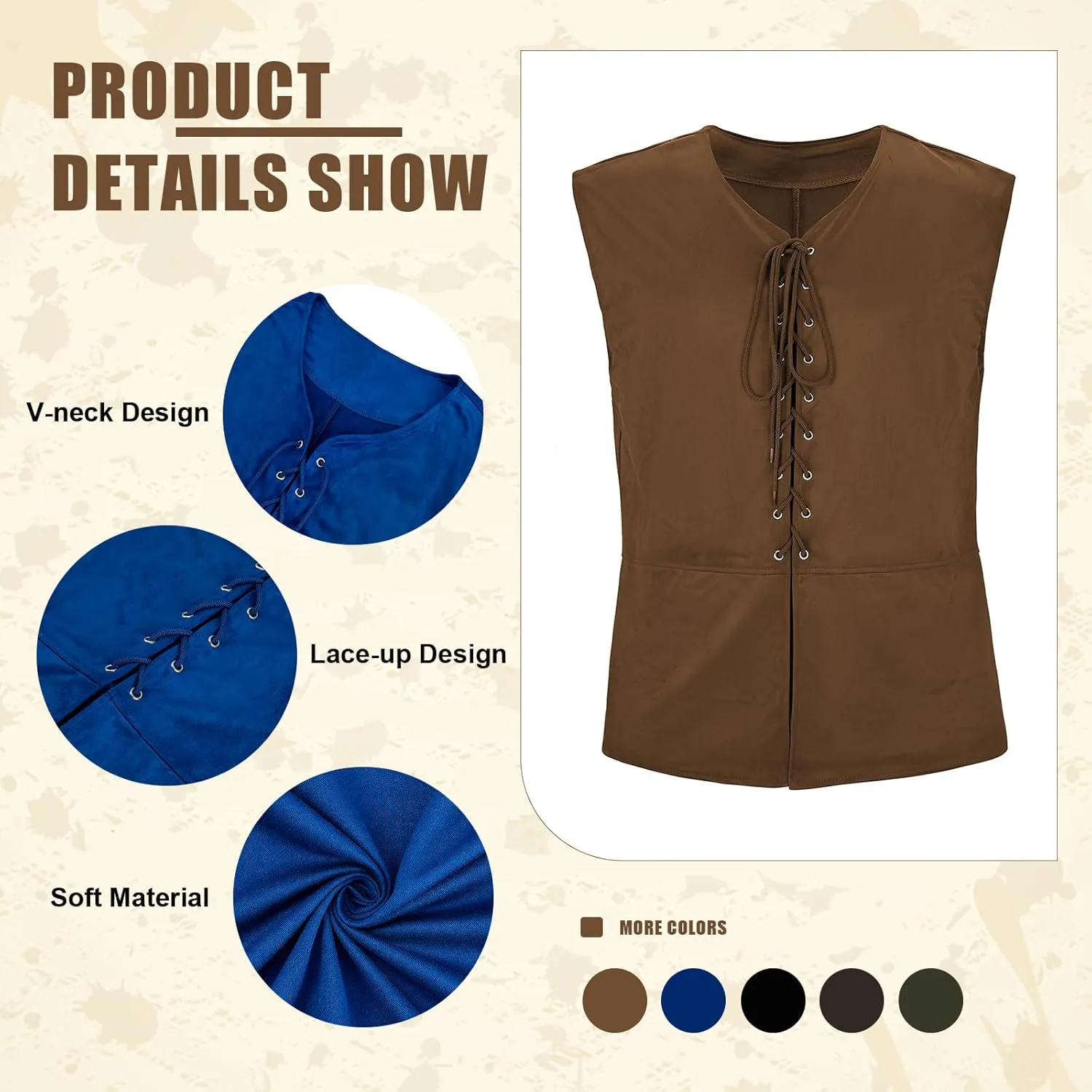 American Trends Renaissance Costume Men Pirate Vest Renaissance Viking Steampunk Halloween Medieval Costume Men