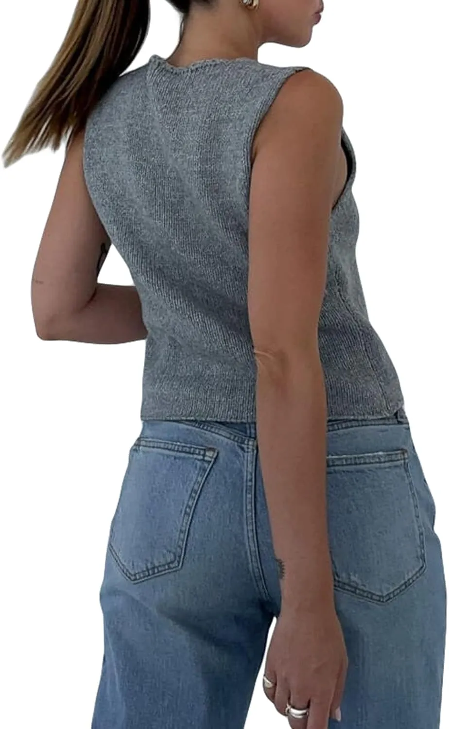 Amiblvowa Women Crochet Vest Y2k Tie Front Knit V Neck Sleeveless Tank Top Open Front Going Out Crop Sweater Vest Tops