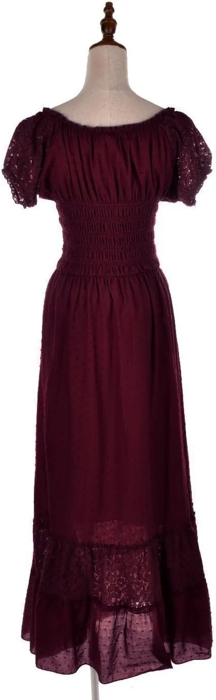 Anna-Kaci Renaissance Peasant Maiden Boho Inspired Cap Sleeve Lace Trim Maxi Dress