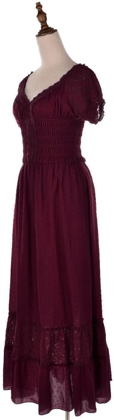 Anna-Kaci Renaissance Peasant Maiden Boho Inspired Cap Sleeve Lace Trim Maxi Dress
