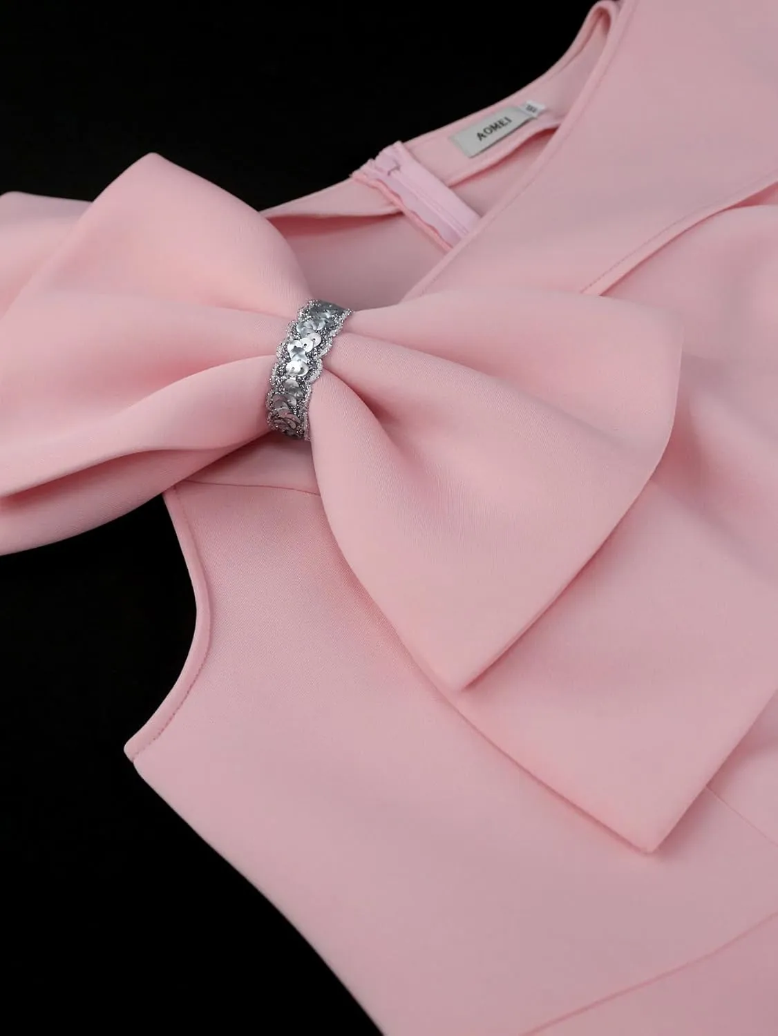 AOMEI Bodycon Peplum Midi Formal Dresses for Women Asymmetric Neck with Bow Sequin Sleeveless Birthday Party Dress