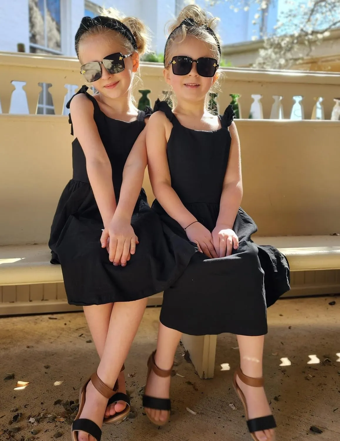 Arshiner Girls Summer Dresses Square Neck Ruffle Sleeve Tie Back A-Line Swing Casual Midi Dress with Pockets