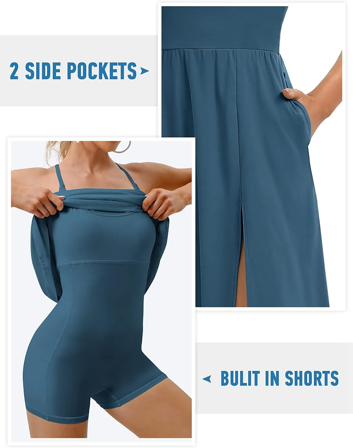 Athletic Dress with Built in Shorts & Bra Adjustable Straps Workout Dress for Tennis Golf Midi Dresses for Women