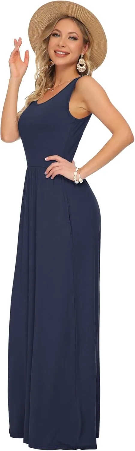 AUSELILY Women's Summer Sleeveless Loose Maxi Dress Casual Long Dresses with Pockets 2025 New