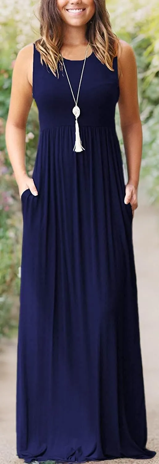 AUSELILY Women's Summer Sleeveless Loose Maxi Dress Casual Long Dresses with Pockets 2025 New