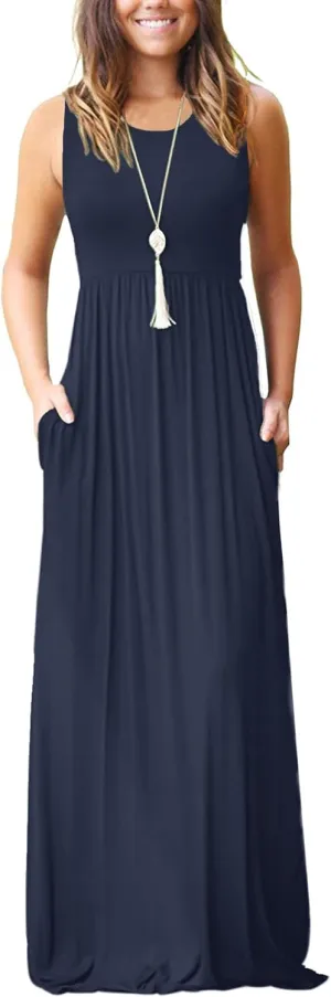 AUSELILY Women's Summer Sleeveless Loose Maxi Dress Casual Long Dresses with Pockets 2025 New