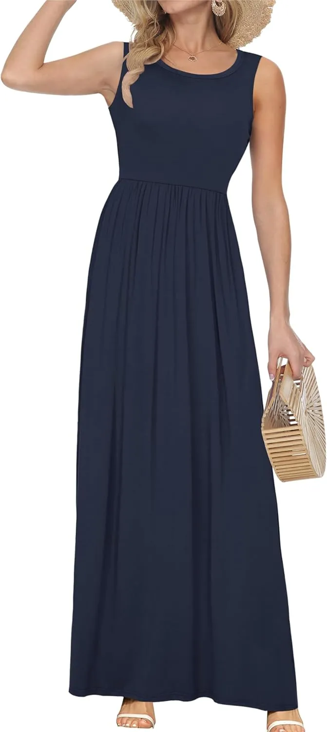 AUSELILY Women's Summer Sleeveless Loose Maxi Dress Casual Long Dresses with Pockets 2025 New