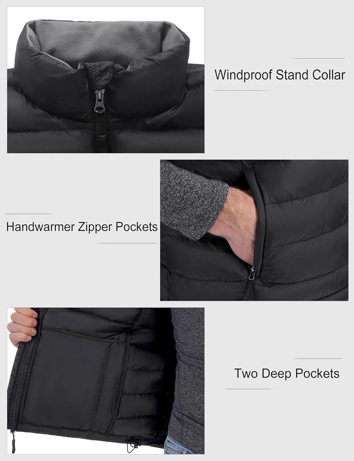 Bakery Men's Down Vest Lightweight Packable Puffer Vest Stand Collar Down Vest Zipper Sleeveless Jacket