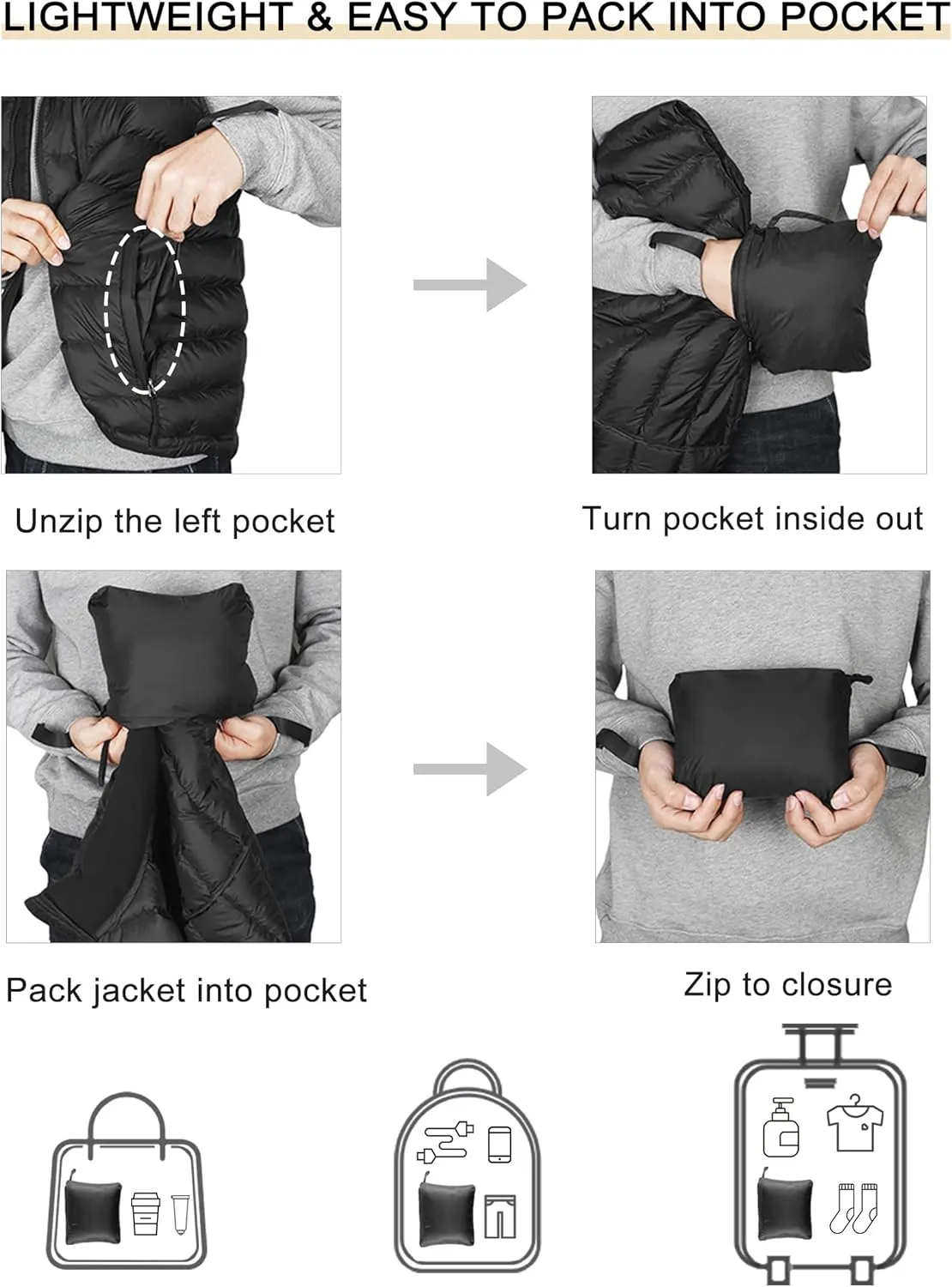 Bakery Men's Down Vest Lightweight Packable Puffer Vest Stand Collar Down Vest Zipper Sleeveless Jacket