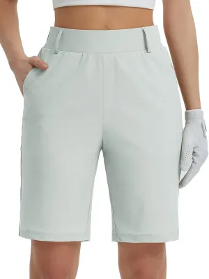 BALEAF Women's Golf Shorts 9'' Knee Length Stretch Bermuda Long Shorts Belt Loops Pockets Casual Work UPF 50 