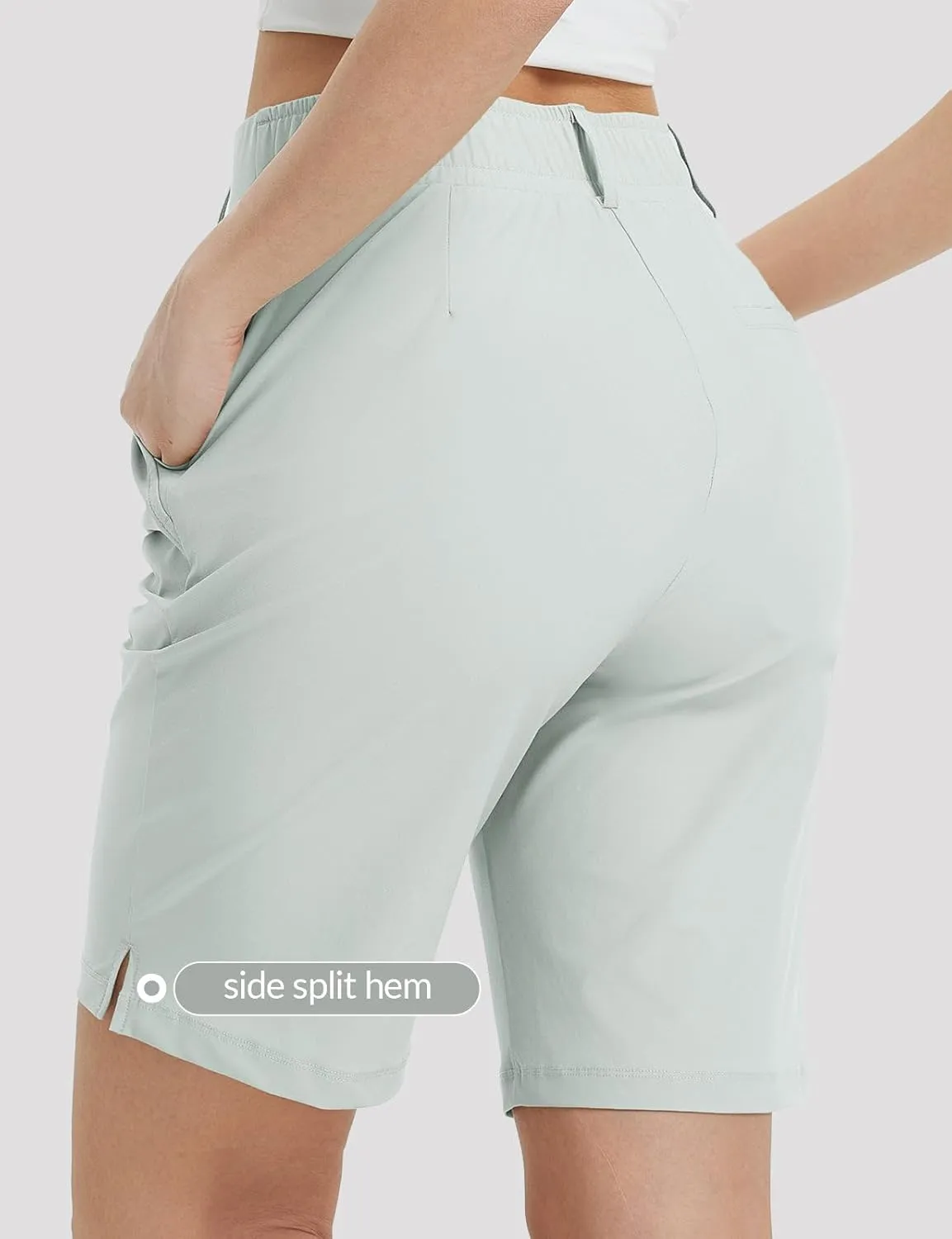 BALEAF Women's Golf Shorts 9'' Knee Length Stretch Bermuda Long Shorts Belt Loops Pockets Casual Work UPF 50 