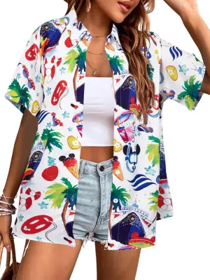 BANGELY Magic Shirt Women Magical Kingdom T-Shirt Funny Graphic Hawaiian Button Down Shirts Family Vacation Short Sleeve Tops