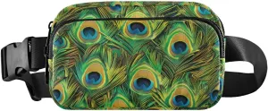 Beautiful Peacock Feathers Fanny Pack for Women Men Belt Bag with Adjustable Strap Crossbody Waist Pouch Fashion Sling Bag for Travel