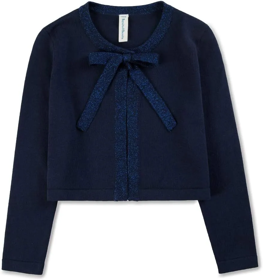 Benito & Benita Girls Cardigan Button Up with Bow Toddler Sweater Cardigan Cotton Kids Dance Shawl Bolero Shrug Long Sleeve