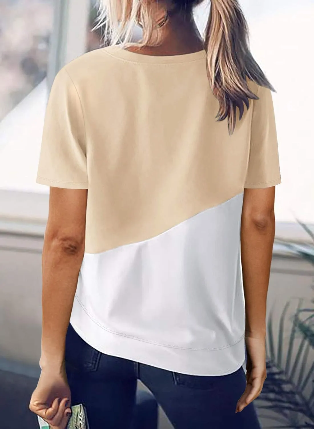Biucly Womens Short Sleeve Crewneck Shirts Loose Casual Tee T-Shirt