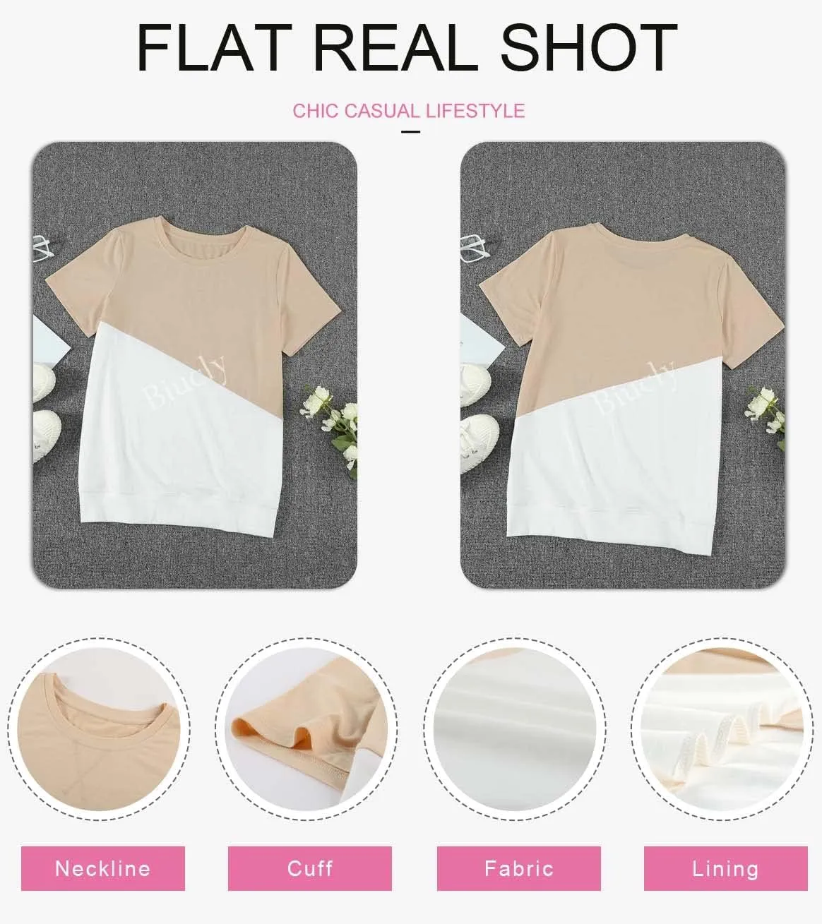 Biucly Womens Short Sleeve Crewneck Shirts Loose Casual Tee T-Shirt