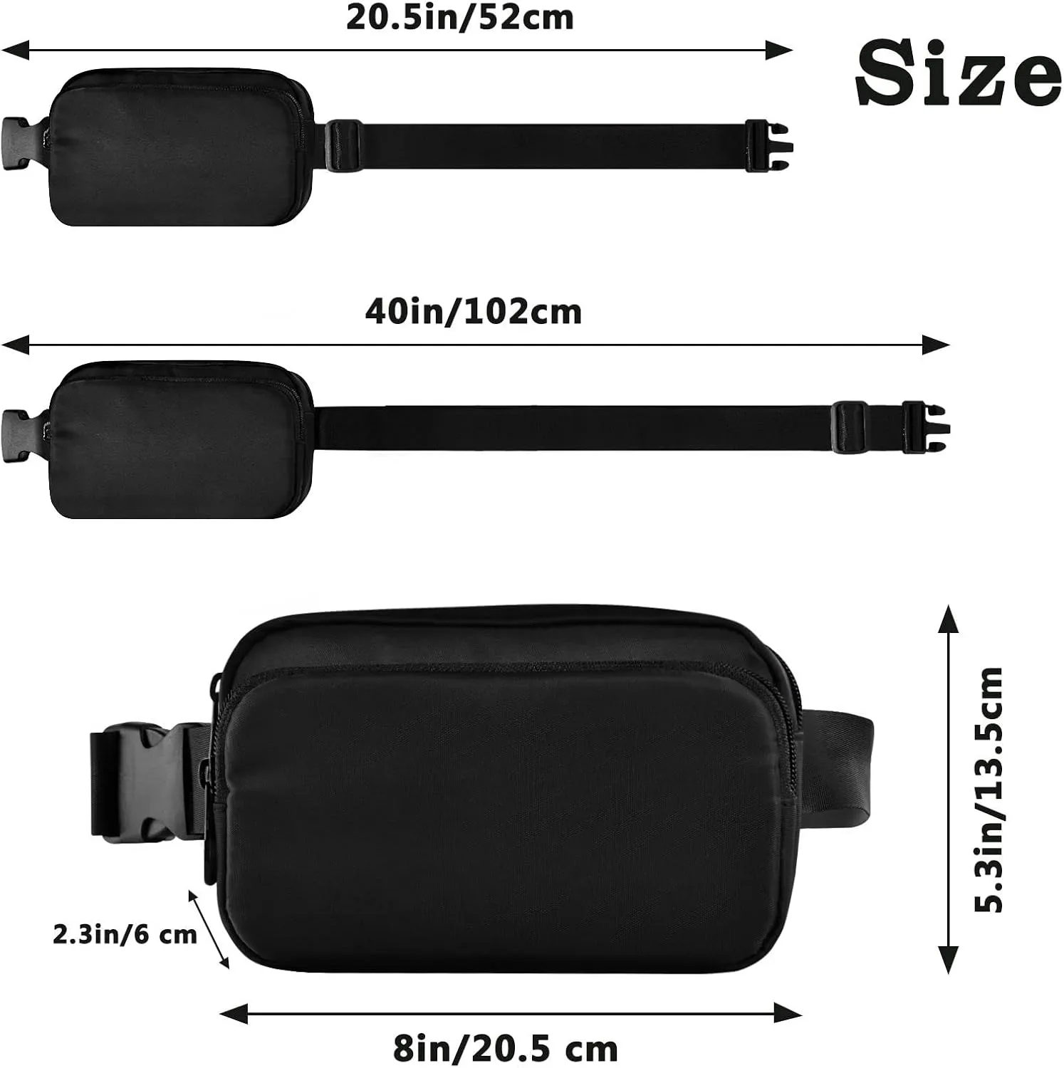Black Fanny Pack for Women Men Belt Bag Crossbody Waist Pouch Waterproof Everywhere Purse Fashion Sling Bag for Running Hiking Workout Walking
