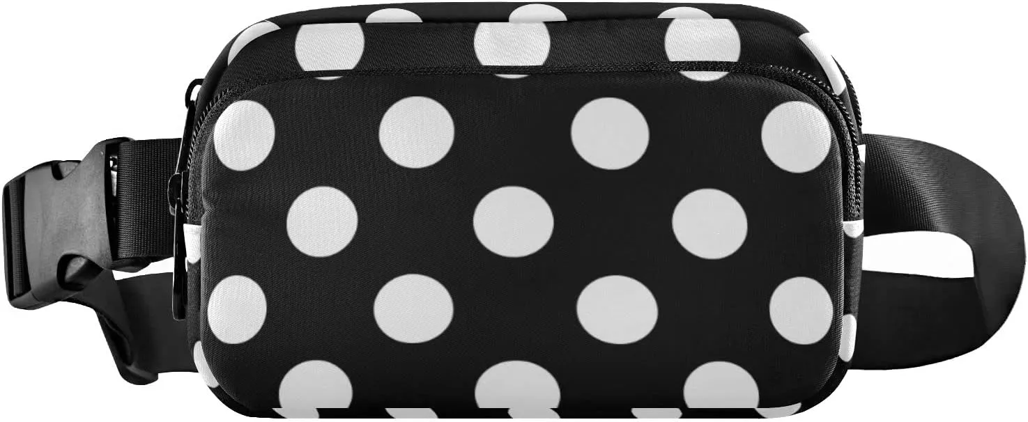 Black White Polka Dots Fanny Pack for Women Men Belt Bag Crossbody Waist Pouch Waterproof Everywhere Purse Fashion Sling Bag for Running Hiking Workout Travel