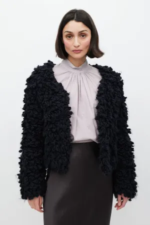 Black Wool Crocheted Cardigan