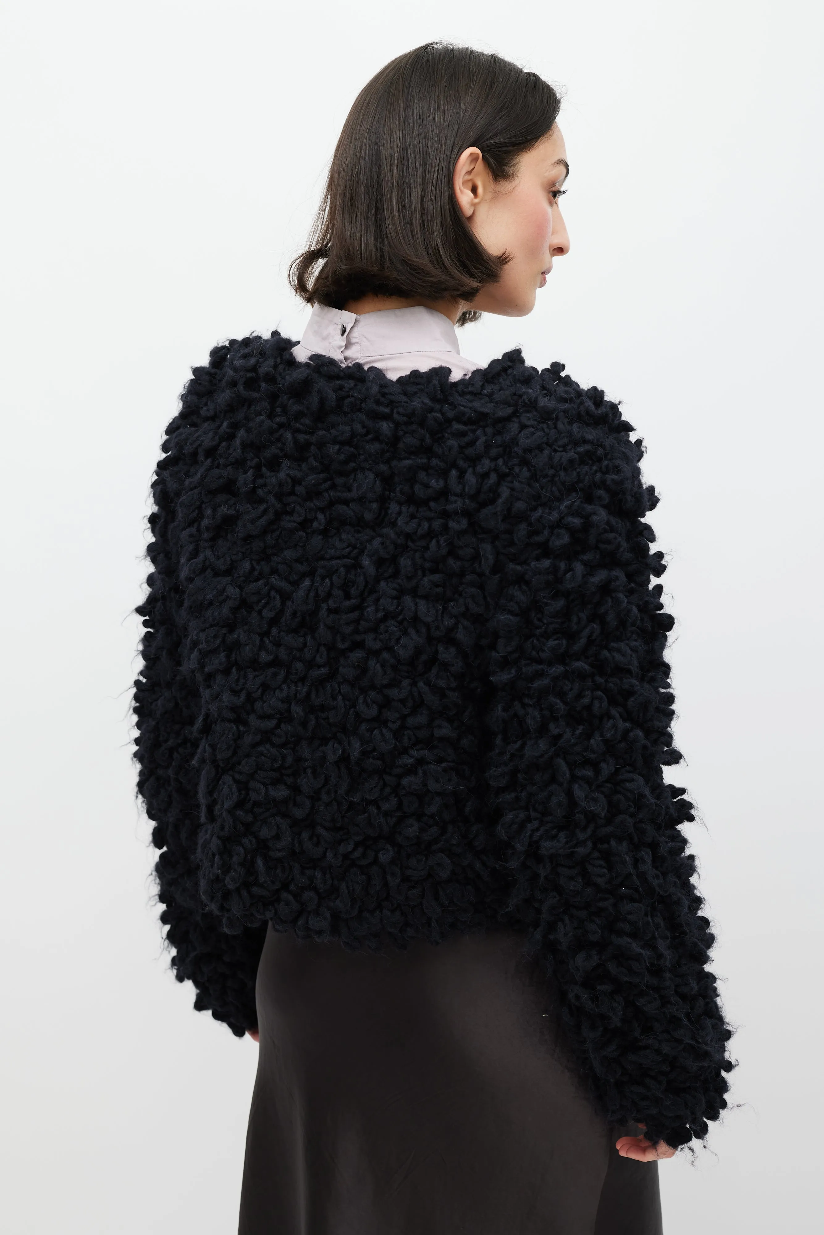 Black Wool Crocheted Cardigan