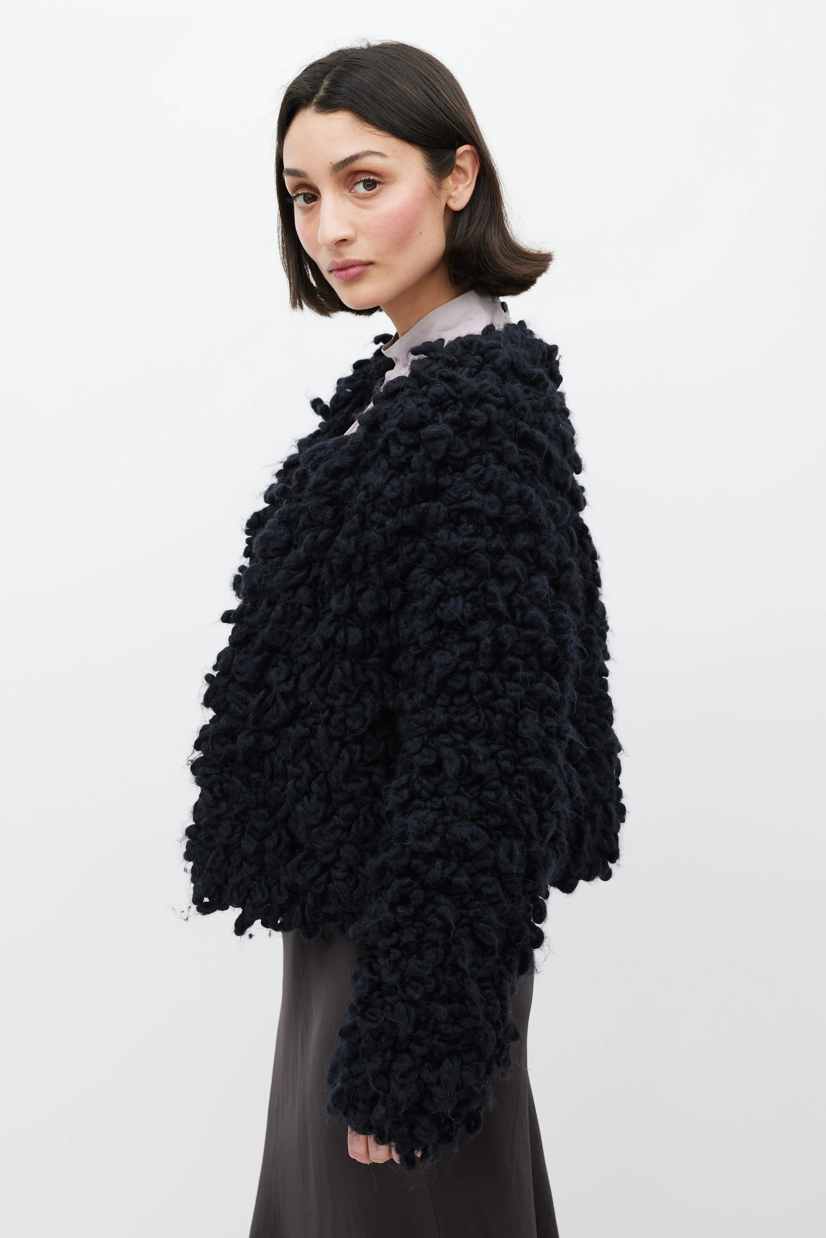 Black Wool Crocheted Cardigan