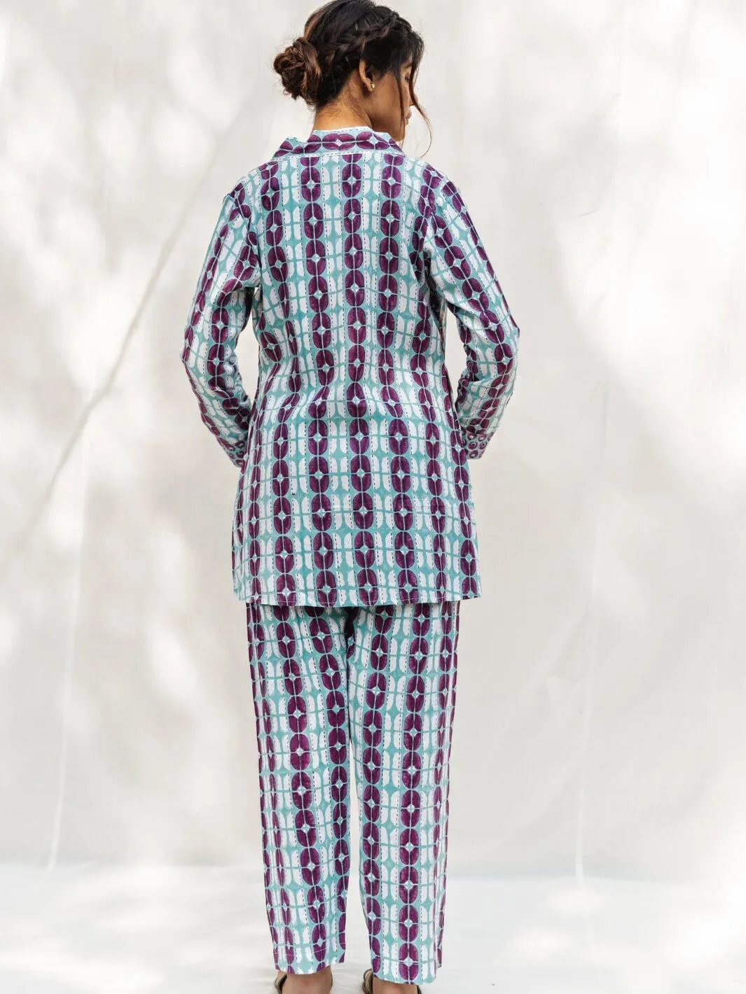 Blue & Purple Handblock Print Cotton Coord-Set