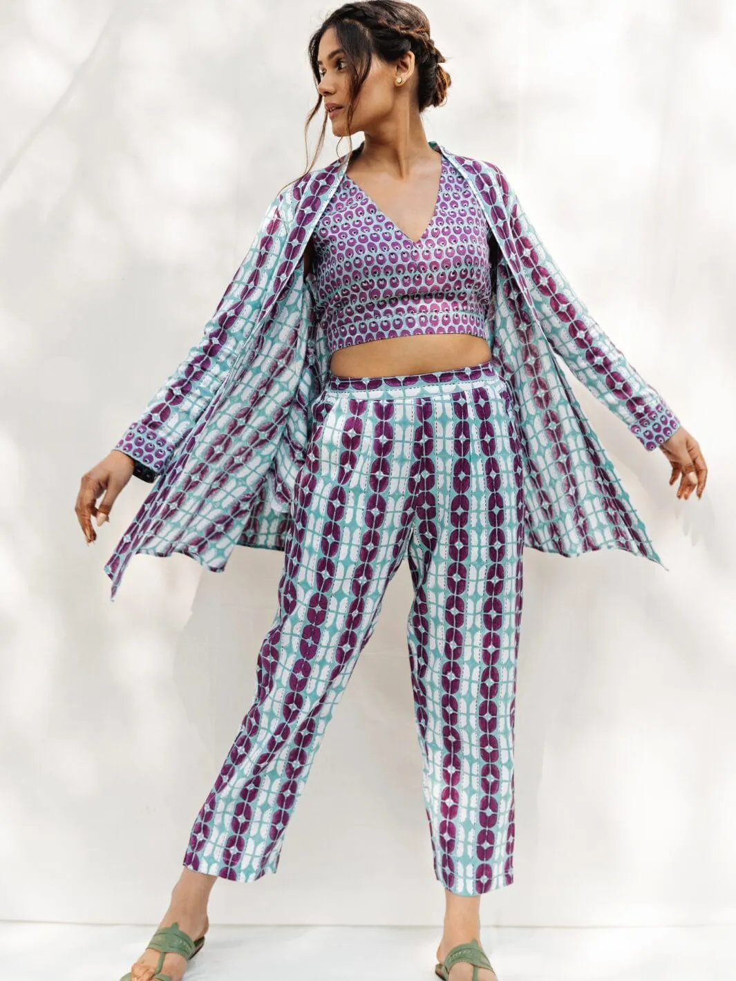 Blue & Purple Handblock Print Cotton Coord-Set